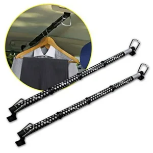 Zento Deals 2 Pack of Heavy Duty Expandable Clothes Bars Car Hangers Rod- Convenient Classic Black Combines With Strong Metal and Rubber Grips and Rings