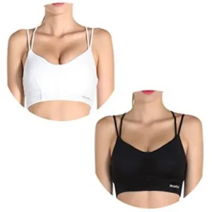 MotoRun Womens Push-Up Padded Strappy Sports Bra Cross Back Wirefree Fitness Yoga Top Black-White Small