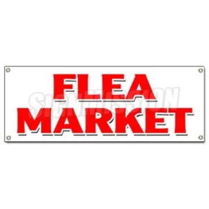 FLEA MARKET BANNER SIGN produce clothes discount kitchen fruit tools