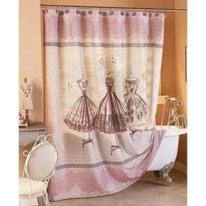 VINTAGE COUTURE Fashion Fabric SHOWER CURTAIN Bathroom Decor Pink Gray