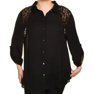 Roman Fashion Lace Shoulder Sheer Button Shirt