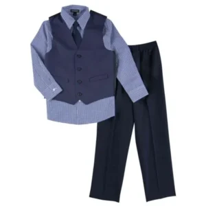 Toddler & Boys 4 Piece Blue Holiday Dress Up Outfit Suit Tie & Vest