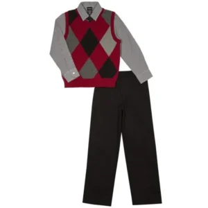 George Boys' Red & Black Argyle Sweater Vest 4-Piece Outfit Set