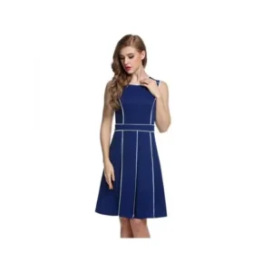 Best Seller Women Sleeveless Contrast Color Pleated Fit and Flare Party Dress HDPML