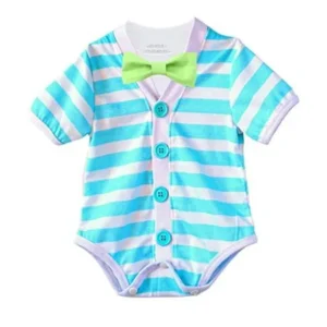 Noah's Boytique Baby Boy Clothes Cardigan Outfit 3 Piece Set Aqua Blue and White with Lime Bow Tie 3-6 Months