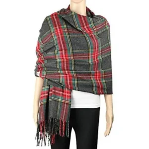 Fashion Secrets Scottish Plaid Tartan Cashmere Feel Oversized Scraf Wrap Shawl . (Charcoal, 73" 30")