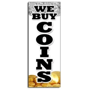 12" WE BUY COINS VERTICAL DECAL sticker silver gold sell rare cash bullion diamonds