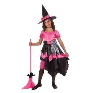 Fashion Witch Pink Zebra Black Dress Hat Child Girls Halloween Costume