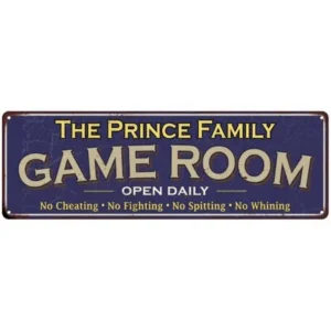 The Prince Family Game Room Blue Vintage Look Metal 8x24 Sign Wall Decor 8247673