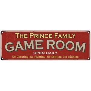 The Prince Family Game Room Red Vintage Look Metal 8x24 Sign Family Name 8248673