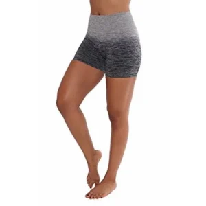 Sassy Apparel Women's Ombre Two Tone Fitness Yoga Shorts (Large, Black/Gray)