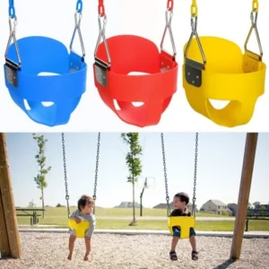 Ancheer High Full Bucket Swing with Coated Chain,Toddler Swingset Swining Seat Outdoor Kids Toys Yellow/Red/Blue/Green