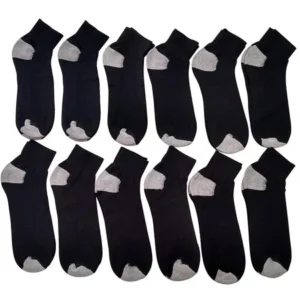 Kid's Ankle Socks, Athletic Sports Running Socks for Boys or Girls (12 Pairs - Many Styles) Quarter Length (4-6, Black w/ Gray Heel & Toe)