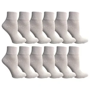 Yacht & Smith 12 Pairs Value Pack of Men and Women Diabetic Nephropathy and Edema Ankle, Ring Spun Cotton Socks (White, 10-13)