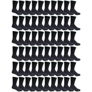180 Pairs Case of Mens Sports Crew Socks, King Size 13-16, Wholesale Bulk Pack Athletic Sock, by Excell (Black)