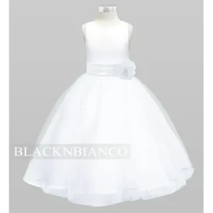 Black N Bianco Tulle Flower Girl Dress White w/ Colored Sash, Bow and Flower