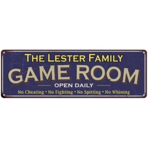 The Prince Family Game Room Blue Vintage Look Metal 6x18 Sign Wall Decor 6187673