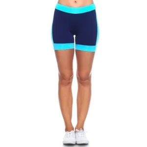 Womens Colorblock Activewear Workout Jogging Tight Shorts Pants S2-02-S-Turquoise