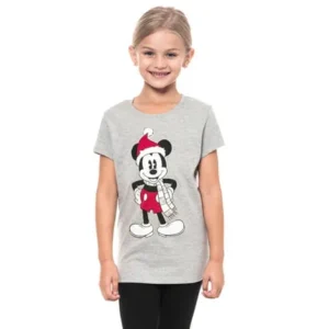 Disney Mickey Mouse Girls Christmas T-Shirt Grey
