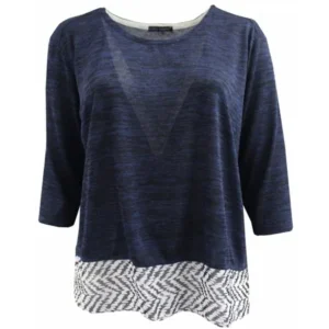 BNY Corner Women Plus Size Round Neck Sweater Knit Top Tee Blouse Shirt Blue Black 1X 160.36