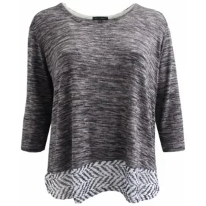 BNY Corner Women Plus Size Round Neck Sweater Knit Top Tee Blouse Shirt Black Oatmeal 1X 160.36 BNY Corner