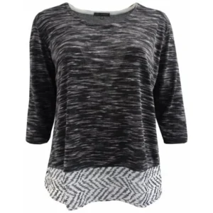 BNY Corner Women Plus Size Round Neck Sweater Knit Top Tee Blouse Shirt Black White 1X 160.36 BNY Corner