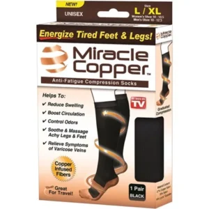 As Seen on TV Miracle Copper, Copper- Infused Compression Socks, L/XL