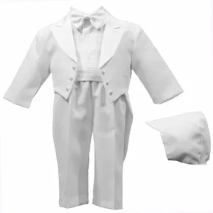 Christening Baptism Newborn Baby Boy Special Occasion Real 5 Pc Tuxedo Outfit Suit w/ Tails & Matching Hat