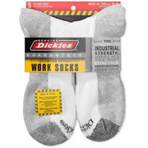 Genuine Dickies Big and Tall Men's Dri-Tech Comfort Quarter Work Socks, 5-Pack