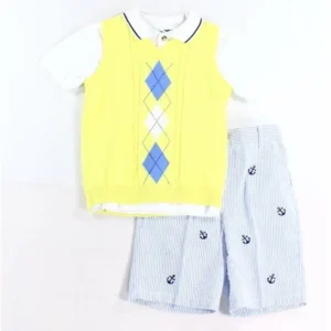 Good Lad NEW Yellow Blue Boy's Size 6 Argyle Sweater Vest Shorts Set