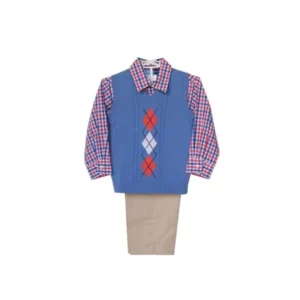 Good Lad Newborn/Infant Boys Blue Argyle Sweater Set, Woven Shirt, Khaki Twill Pant