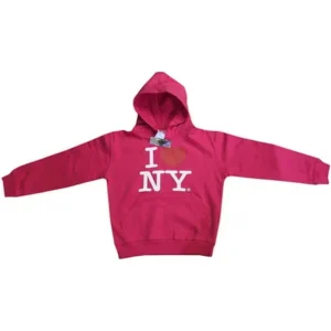 I Love NY New York Kids Hoodie Screen Print Heart Sweatshirt Hot Pink Medium (10-12)