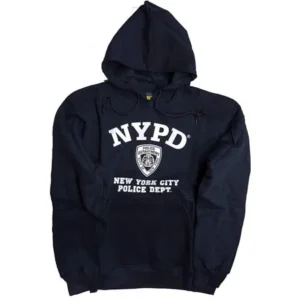 NYPD Hoodie White Print Officially Licensed Sweatshirt Navy Blue (Large, Gray)