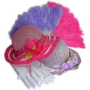 Girls Tea Party Dress Up Play Set For 2 with Sun Hats Gloves and Fans Olivia by Cutie Collections