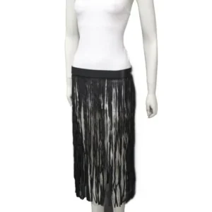 New Women Black Fashion Belt Hip Extra Long Faux Leather Dance Skirt Fringes S M