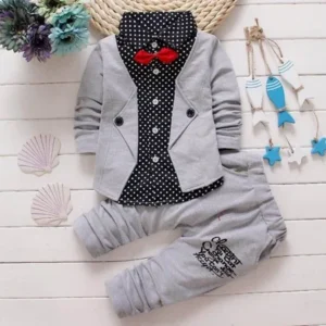 (Asian Size)Girl12Queen Kids Baby Boys Spots Turn-down Collar Gentry Formal Party Bow Suit Clothes Set