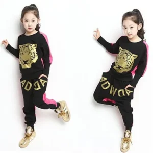 (Asian Size)Girl12Queen Fashion Kids Girls Tiger Print Clothing Set Long Sleeve Sweatshirt Harem Pants Outfits