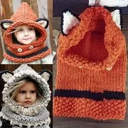 Girl12Queen Cute Fox Ears Pattern Knitted Warm Hat Fashion Baby Infant Kids Hooded Shawl Cap