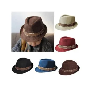 Unisex Kids' Fashion Cool Jazz Pitched Crown Short Brim Hat Cap Fedora Hat