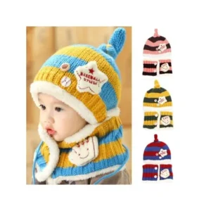 Toddler Infant Kid Baby Fashion Winter Warm Knitted Striped Hat + Scarf Gift