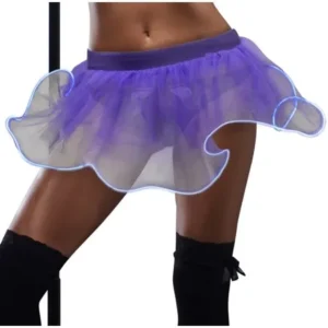 JenniWears LED Light Up Tulle Tutu Mini Skirt Rave Cosplay Party Stage Costume Show Club Dress for Women Girls 80s