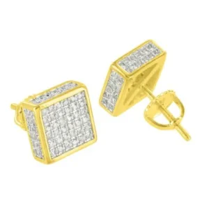 Square Earrings Yellow Gold Finish Mens Ladies Pave Set Simulated Diamonds Sale