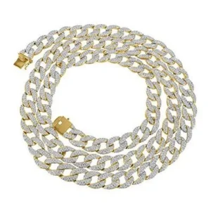 Miami Cuban Link 14k Yellow Gold Finish With Simulated Diamonds For Men Sale