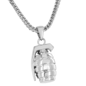 Custom Grenade Bomb Pendant Silver Tone Free Stainless Steel Chain Brand New On Sale