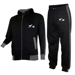 X-2 Women Athletic Full Zip Fleece Tracksuit Jogging Sweatsuit Activewear Hooded Top Black S