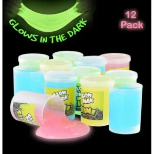 Glow In The Dark Slime - 12 Pack Assorted Neon Colors- Green, Blue, Orange And Yellow For Kids, Goody Bag Filler, Birthday Gifts Non-Toxic - By Kidsco