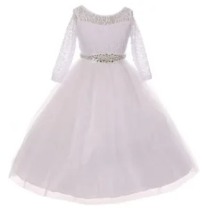 Little Girls Dress Lace Top Rhinestones Tulle Communion Party Flower Girl Dress White Size 2 (M37BK2CB)