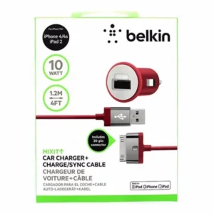 Belkin 2.1 Amp Mixit Car Charger and USB Cable for Apple iPhone 4 4S Red