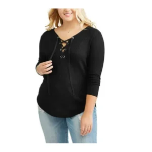 Women's Plus Waffle Knit Lace-Up Shirt