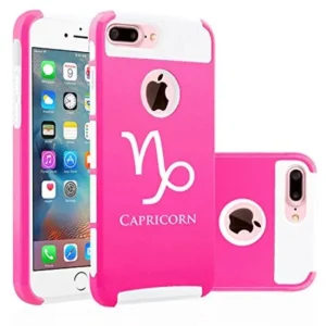 For Apple iPhone (7 Plus) Shockproof Impact Hard Soft Case Cover Capricorn Zodiac Horoscope Birth Sign (Hot Pink-White)